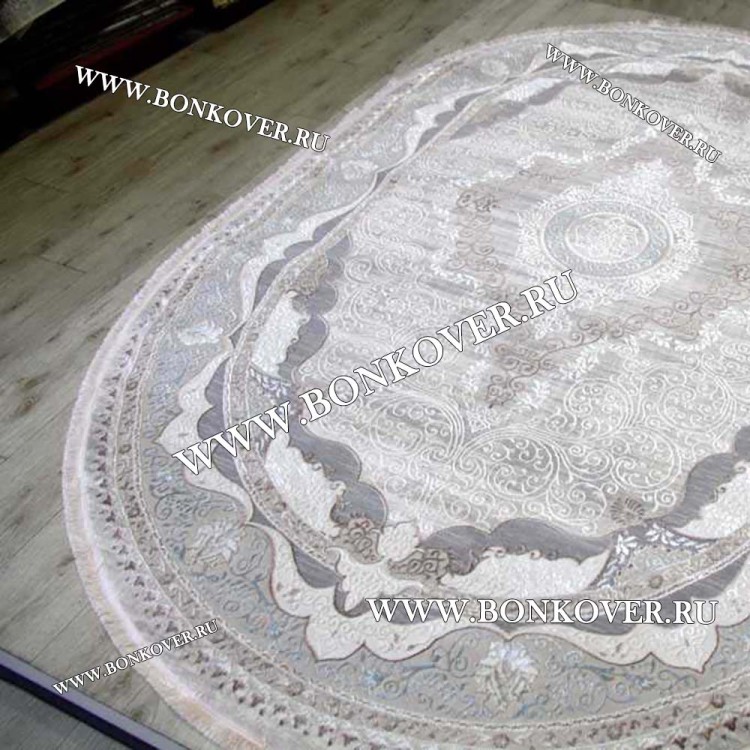 Ковер Турция Для Гостиной Дизайн 90 Серый с Голубым Овал