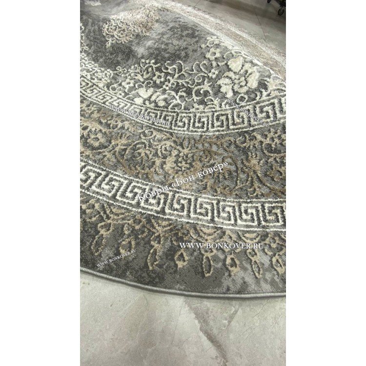 Классический ковер дизайн 85 Серый с коричневым круг